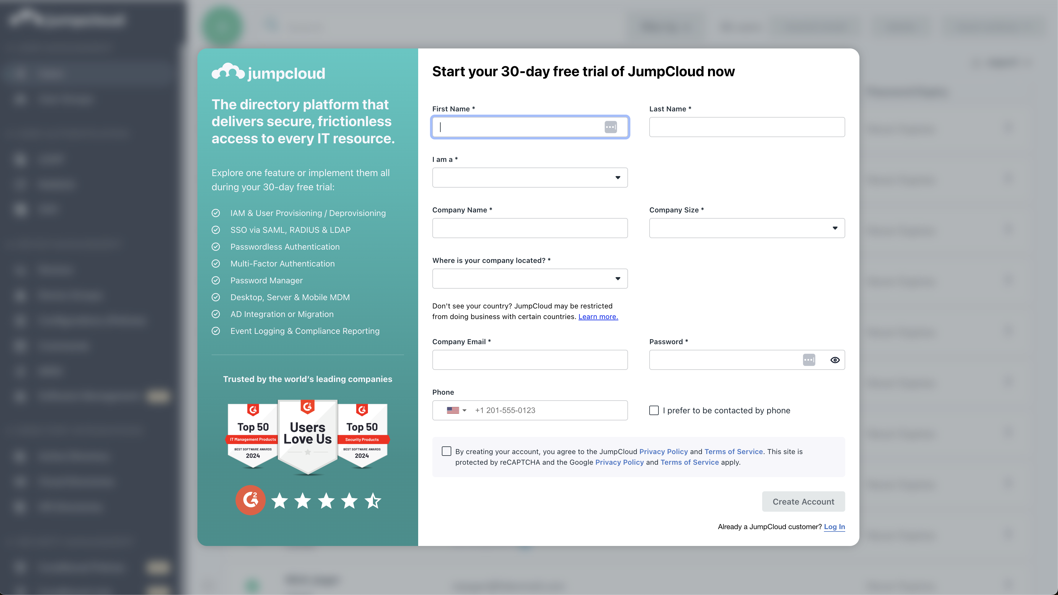 Picture describing the Jumpcloud Signup & Onboarding project